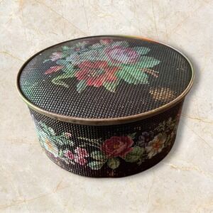 Guildcraft Vintage 1960s Sunshine Biscuit Tin Faux Needlework Rose Floral Design